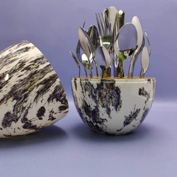 Набор столовых приборов в Футляре - Яйце Maxiegg 24 предмета / Премиум класс, цвет БЕЛЫЙ МРАМОР